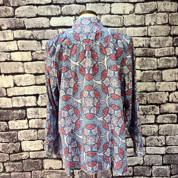 Talbots Blue, White & Pink Button Down Blouse Size 2X - Picture 6 of 9